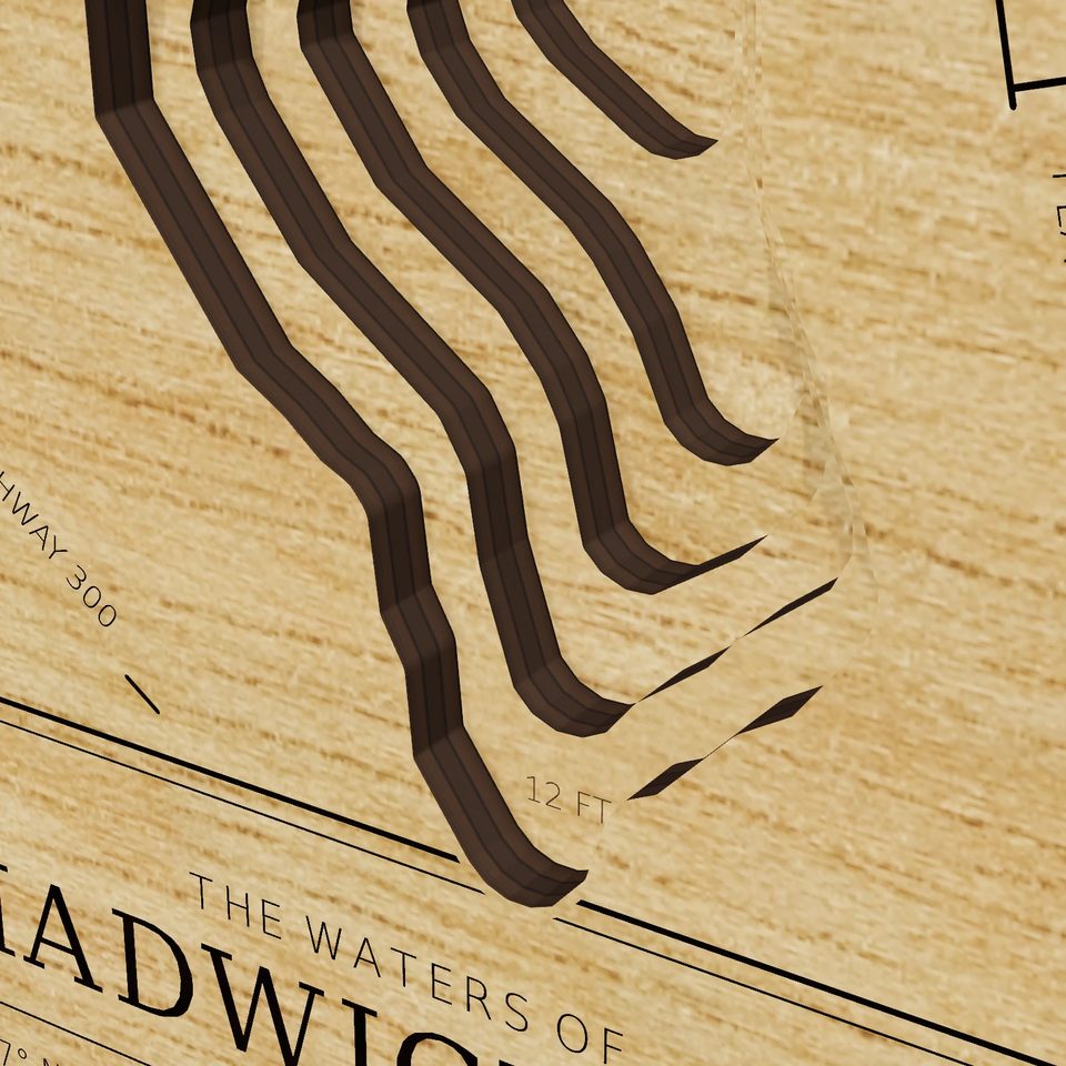 Chadwick Lake 3D wood map, detail view