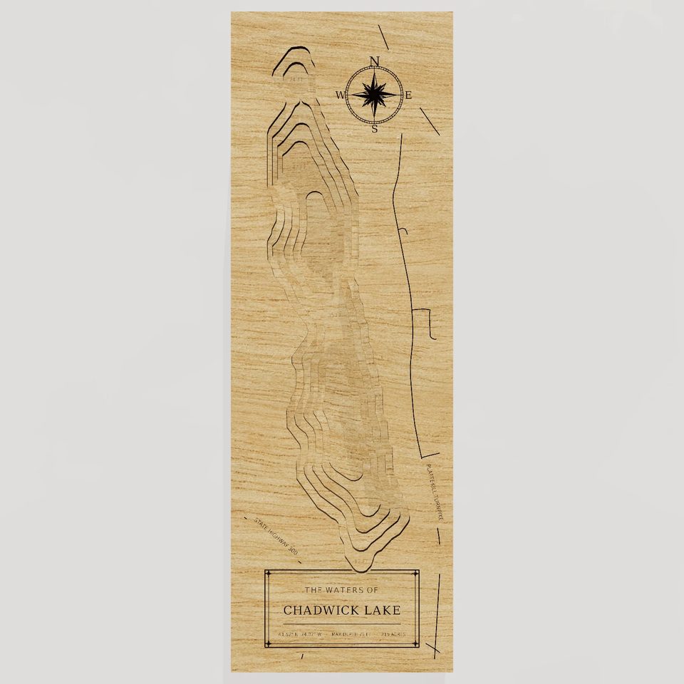 Chadwick Lake 3D wood map, front view