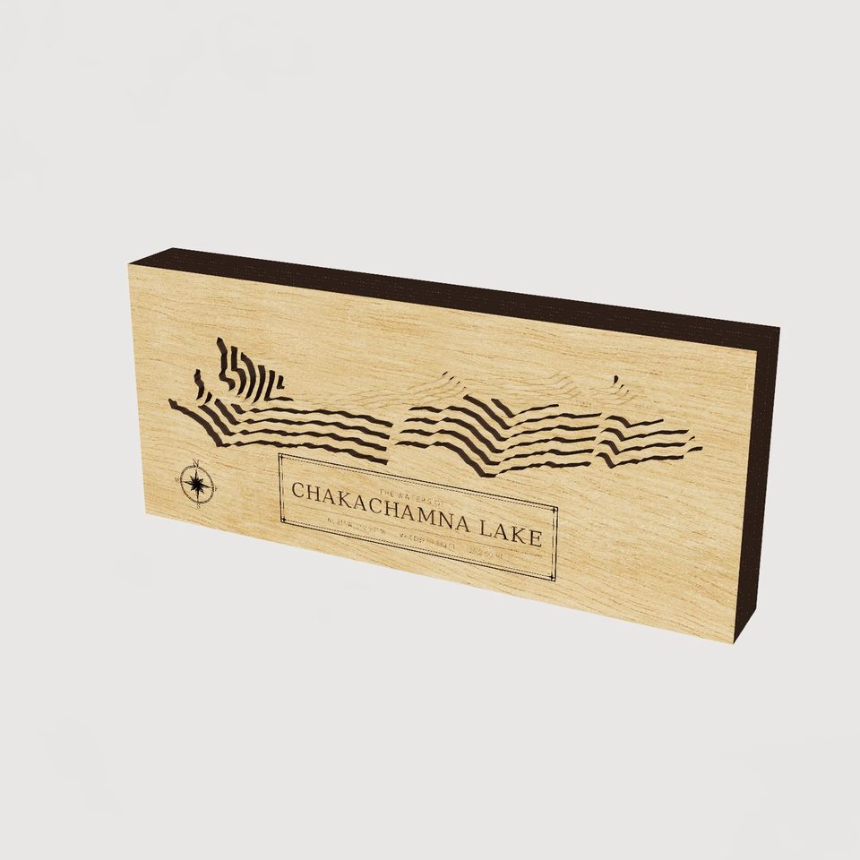 Chakachamna Lake 3D wood map, hero view