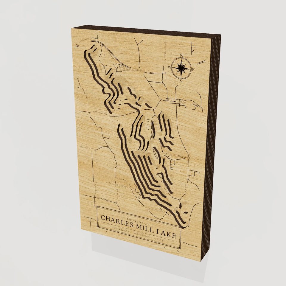 Charles Mill Lake 3D wood map, hero view