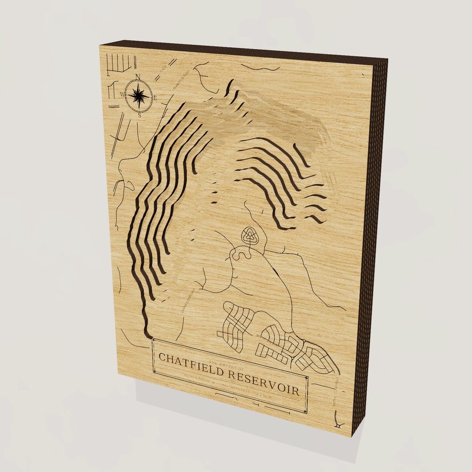 Chatfield Reservoir 3D wood map, hero view