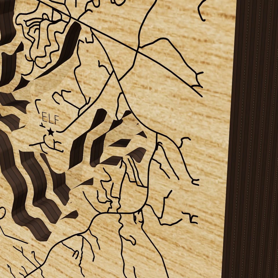 Chatuge Lake 3D wood map, detail view