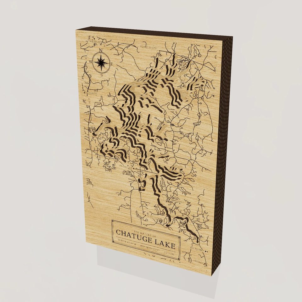 Chatuge Lake 3D wood map, hero view
