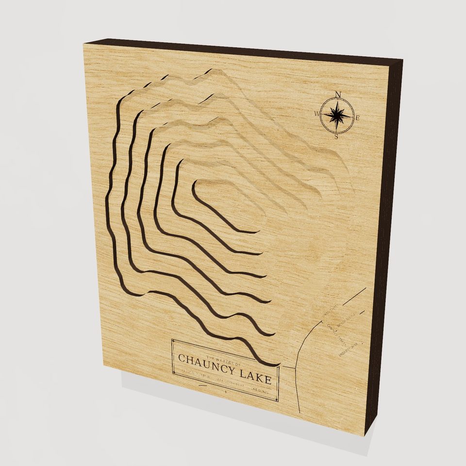 Chauncy Lake 3D wood map, hero view