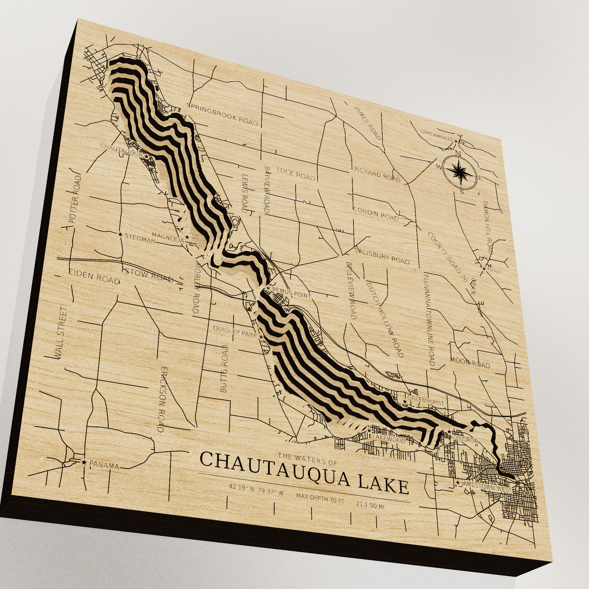 Chautauqua Lake map, angle low view