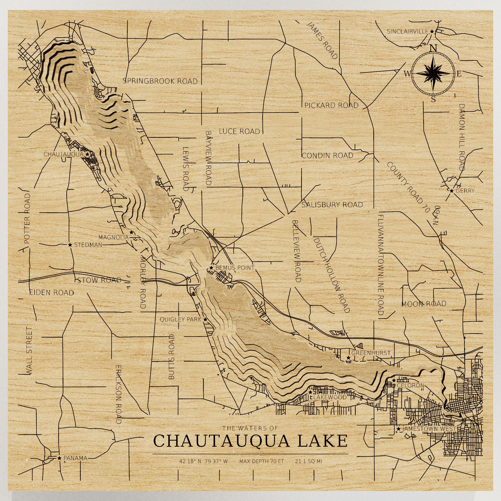 Chautauqua Lake map, front view