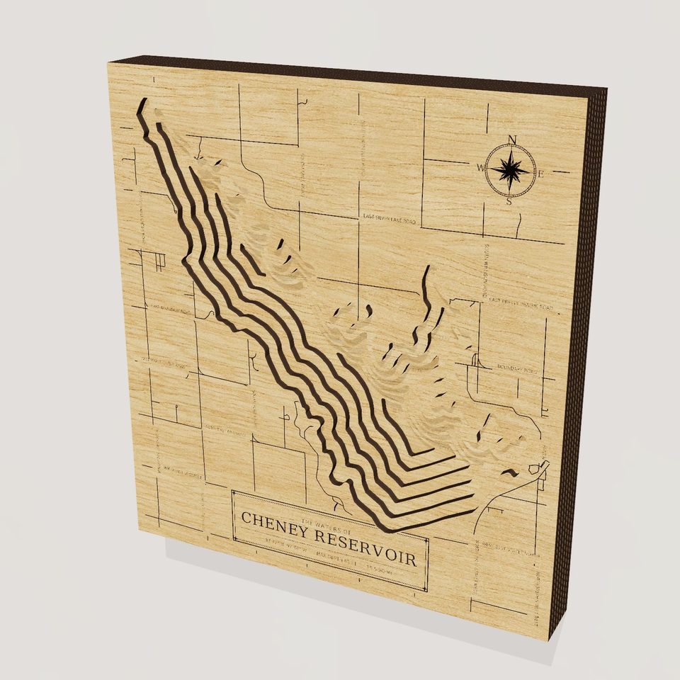 Cheney Reservoir 3D wood map, hero view