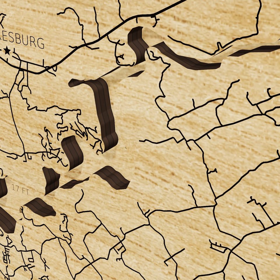 Cherokee Lake 3D wood map, detail view
