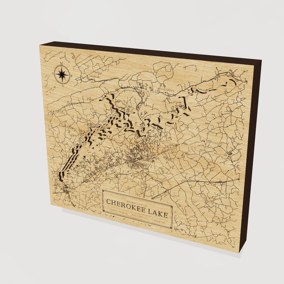 Cherokee Lake 3D wood map, hero view