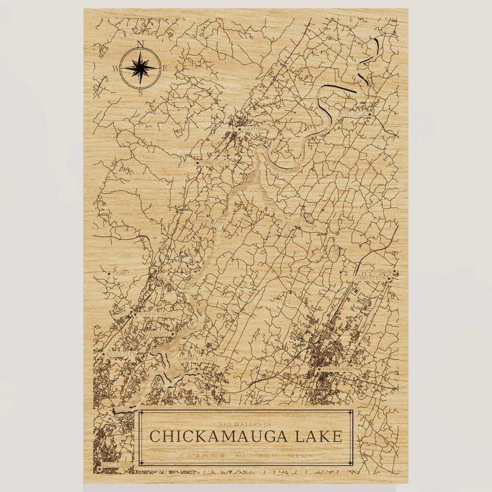 Chickamauga Lake 3D wood map, front view