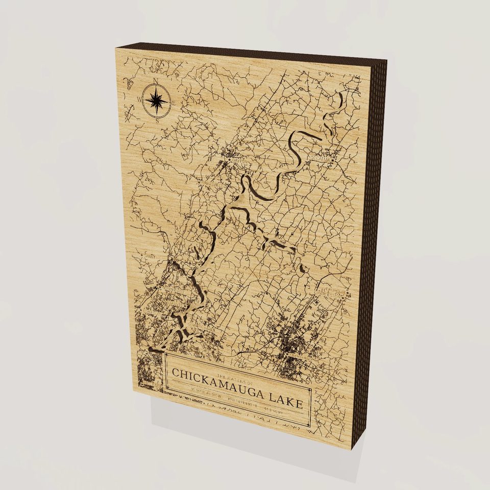 Chickamauga Lake 3D wood map, hero view