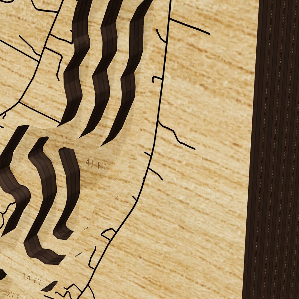 China Lake 3D wood map, detail view