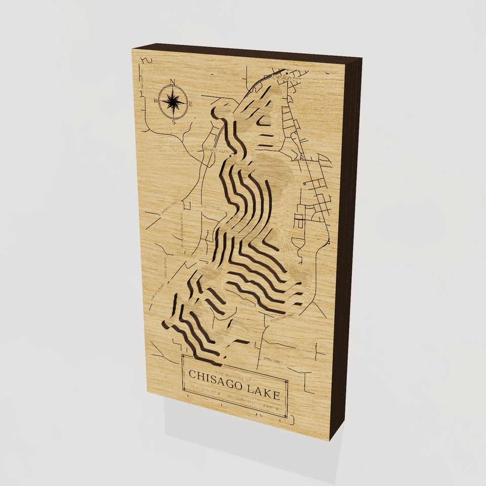 Chisago Lake 3D wood map, hero view