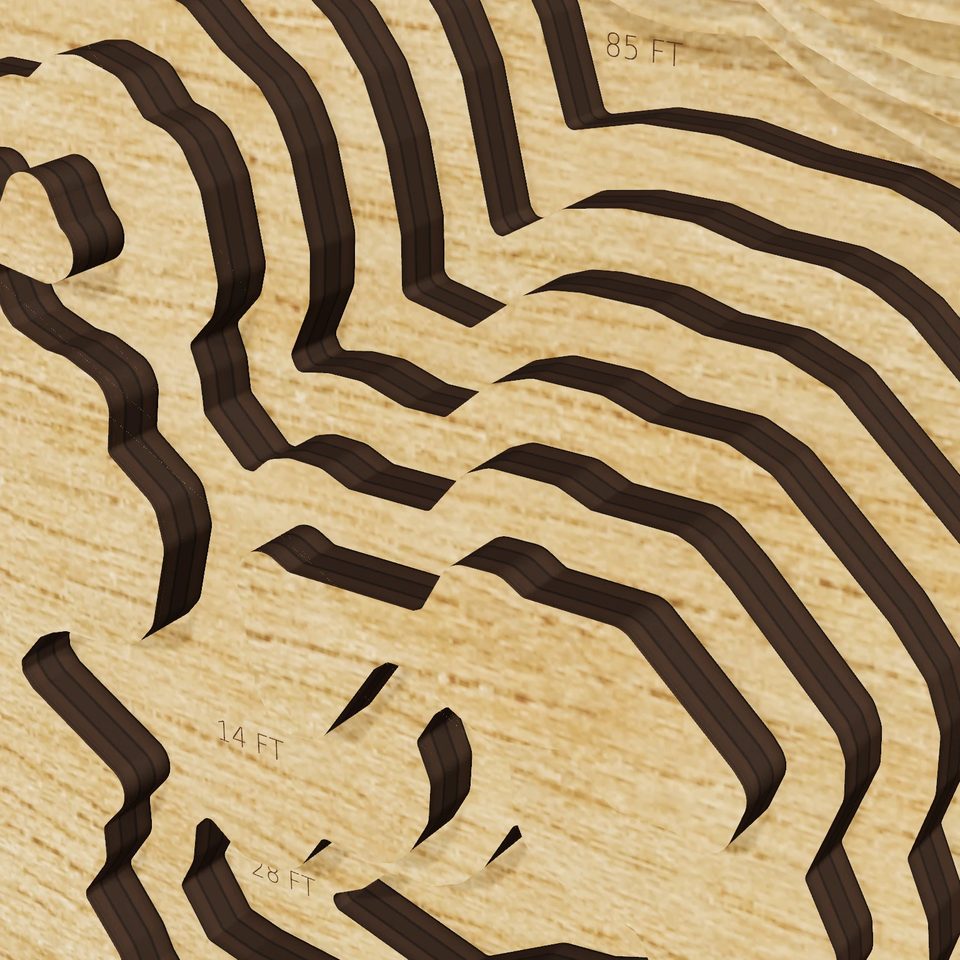 Choke Canyon Reservoir 3D wood map, detail view