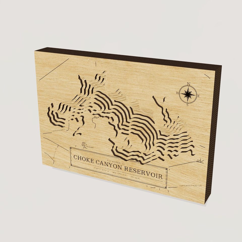 Choke Canyon Reservoir 3D wood map, hero view