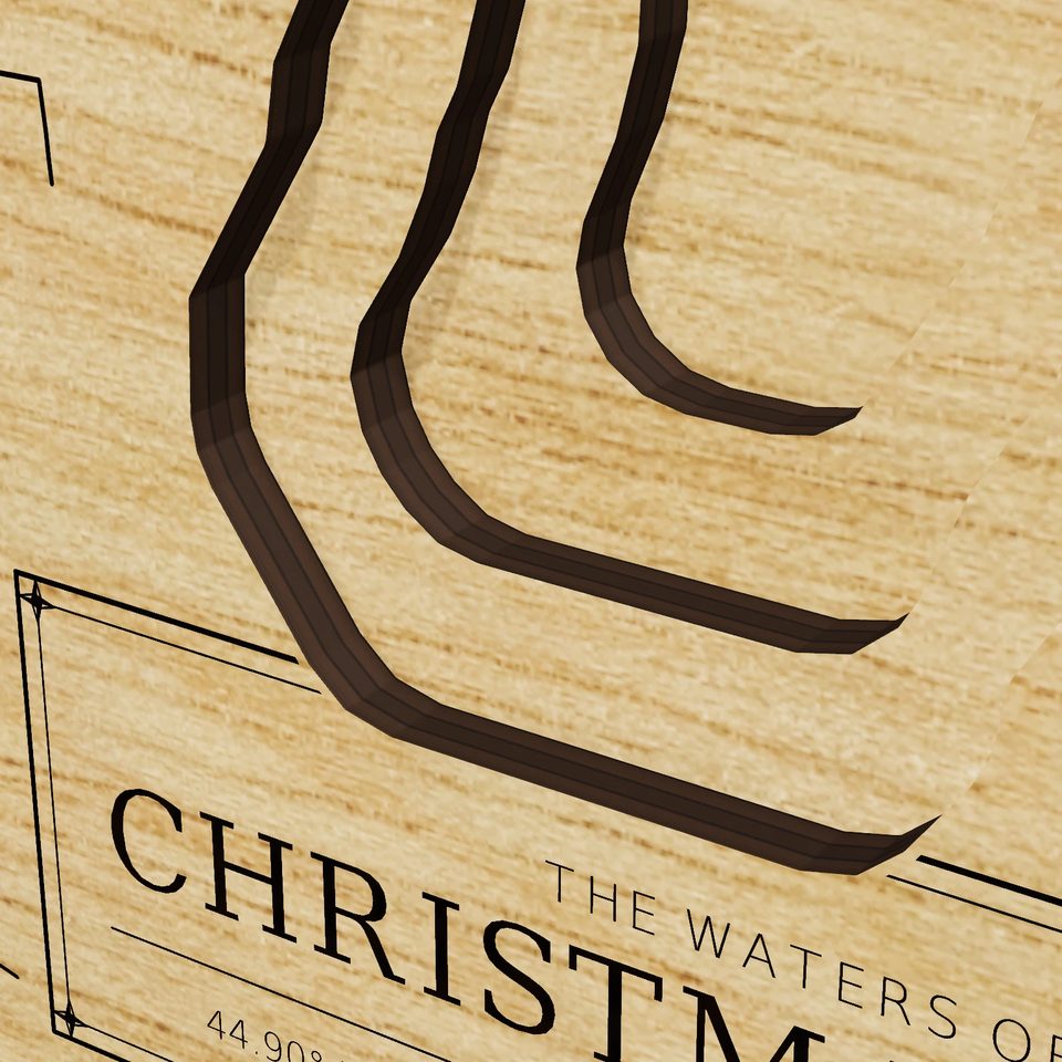 Christmas Lake 3D wood map, detail view