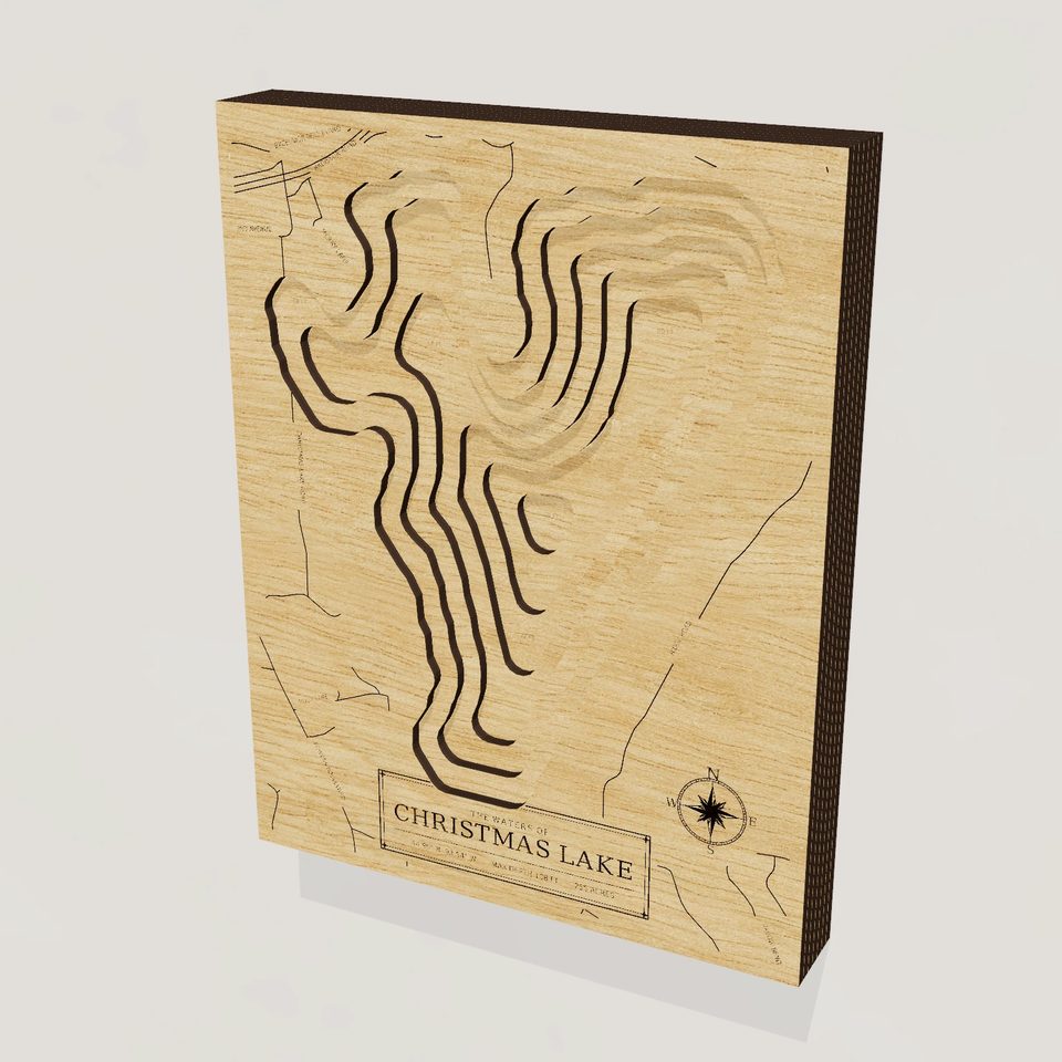 Christmas Lake 3D wood map, hero view
