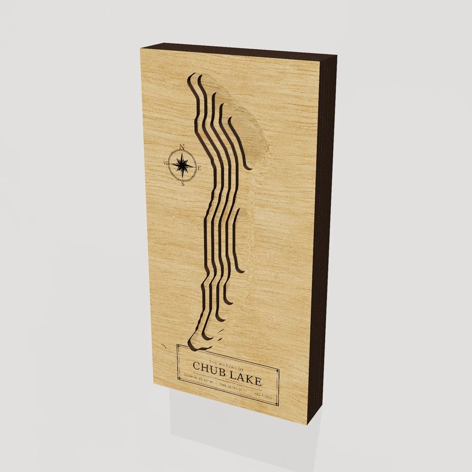 Chub Lake 3D wood map, hero view