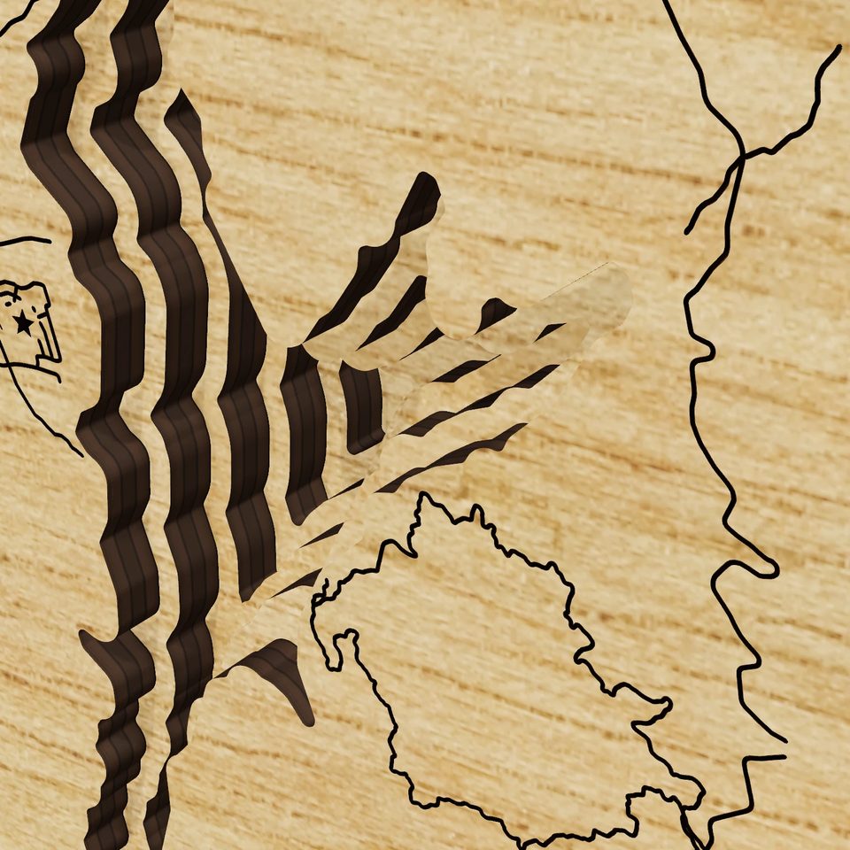 Clair Engle Lake 3D wood map, detail view