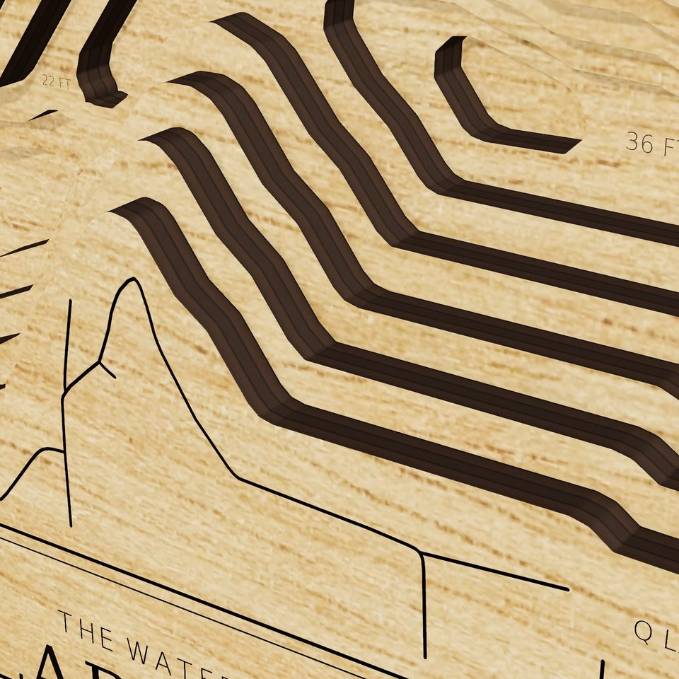Clark Lake 3D wood map, detail view