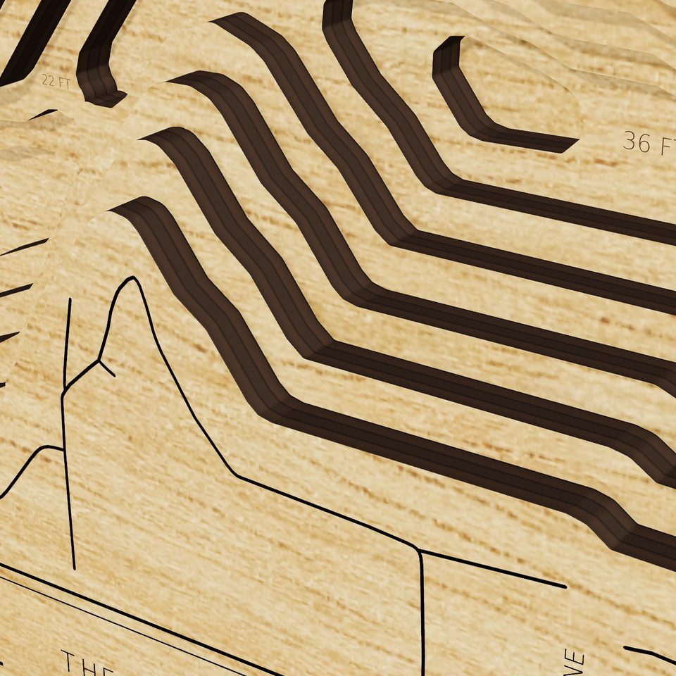 Clark Lake 3D wood map, detail view