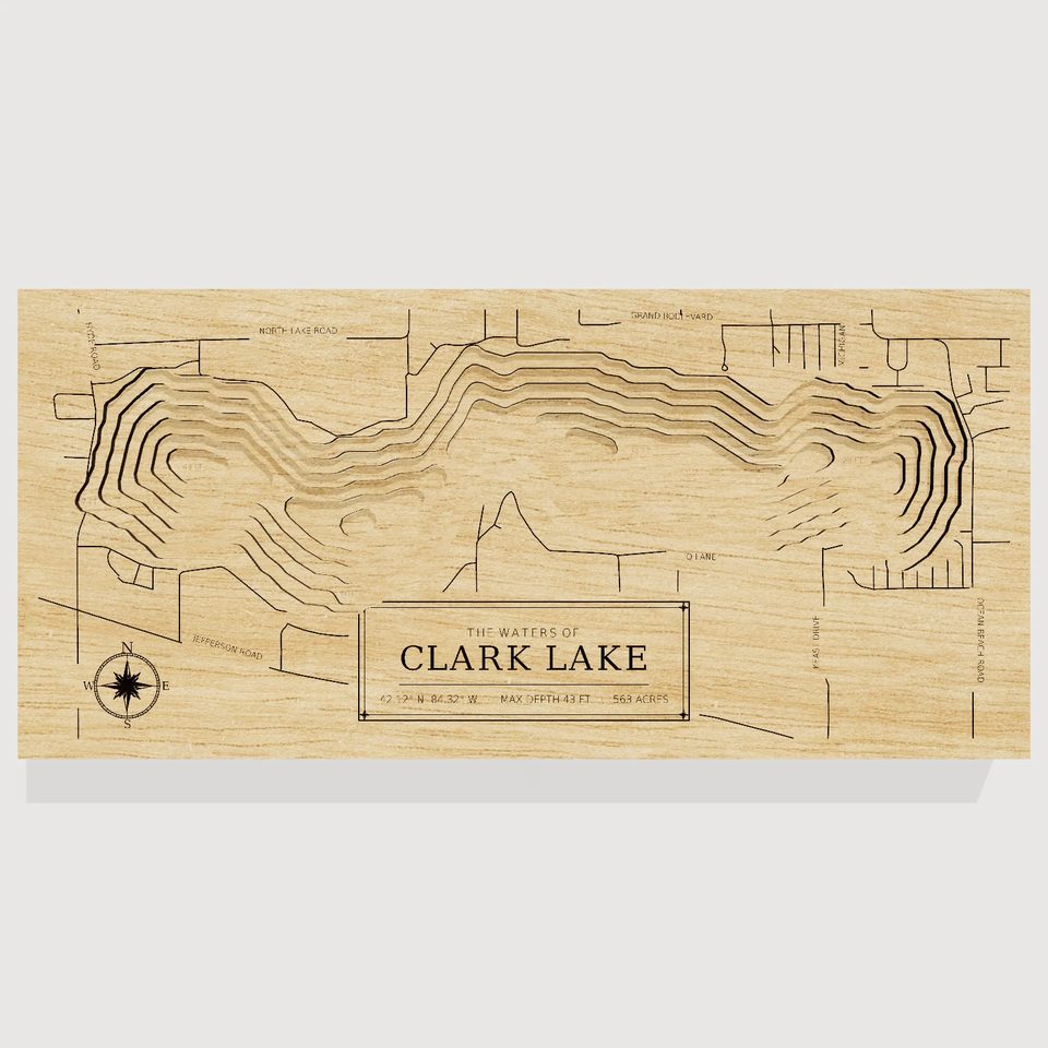 Clark Lake 3D wood map, front view