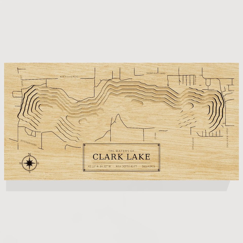 Clark Lake 3D wood map, front view