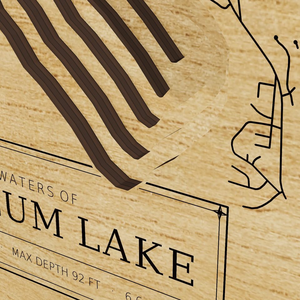 Cle Elum Lake 3D wood map, detail view