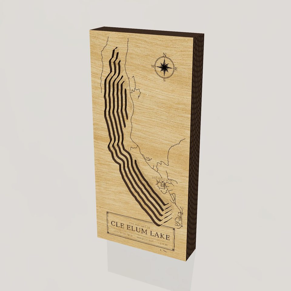 Cle Elum Lake 3D wood map, hero view