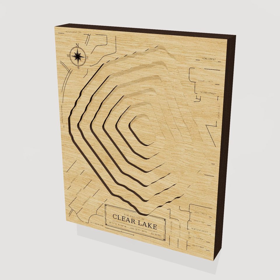 Clear Lake 3D wood map, hero view