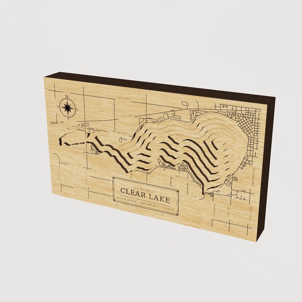 Clear Lake 3D wood map, hero view