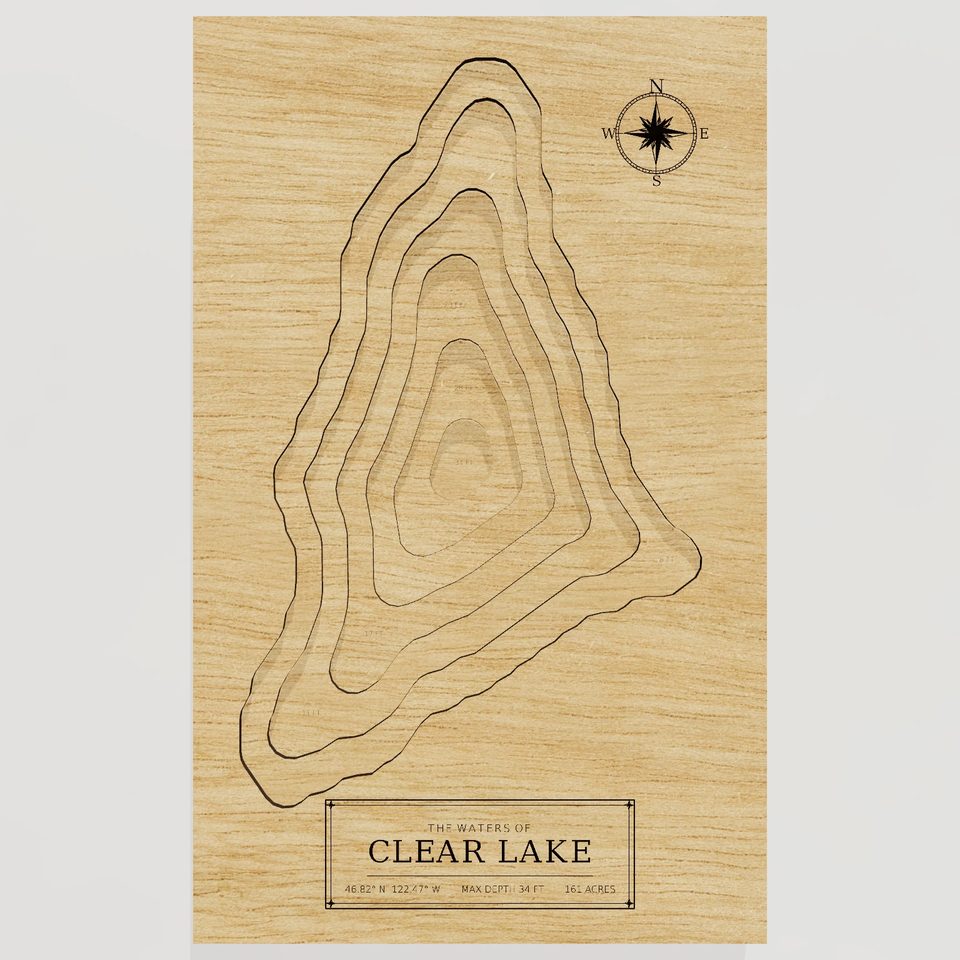 Clear Lake 3D wood map, front view