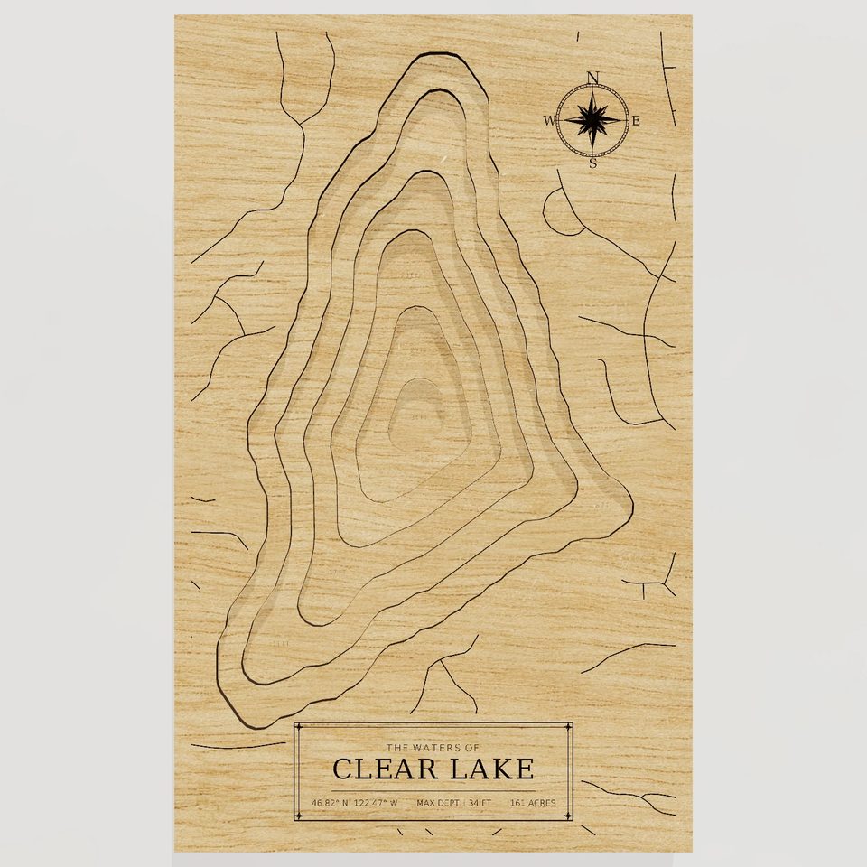 Clear Lake 3D wood map, front view