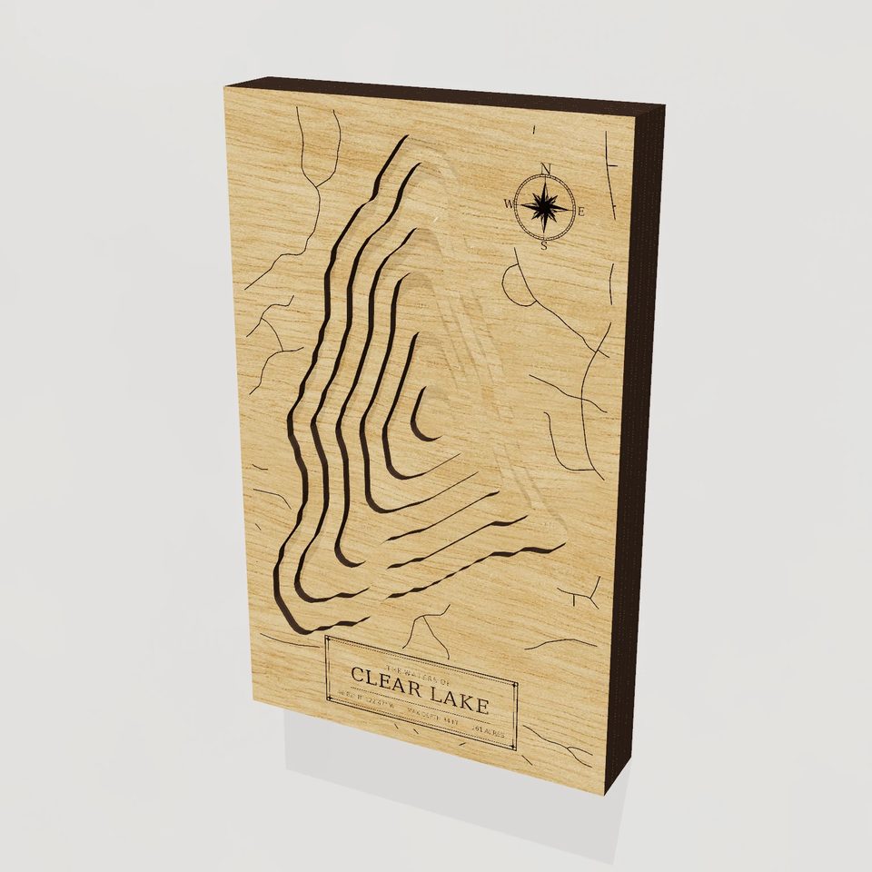 Clear Lake 3D wood map, hero view