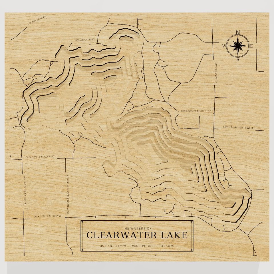 Clearwater Lake 3D wood map, front view