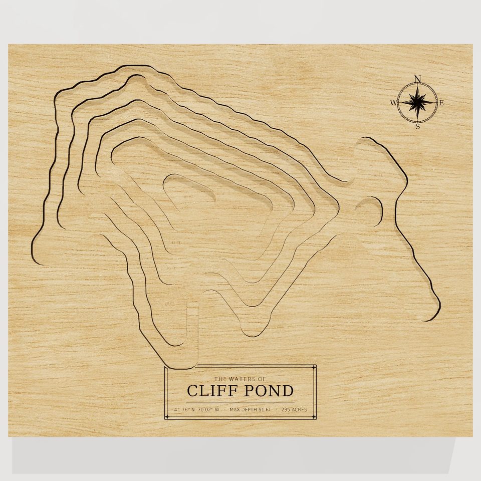 Cliff Pond 3D wood map, front view