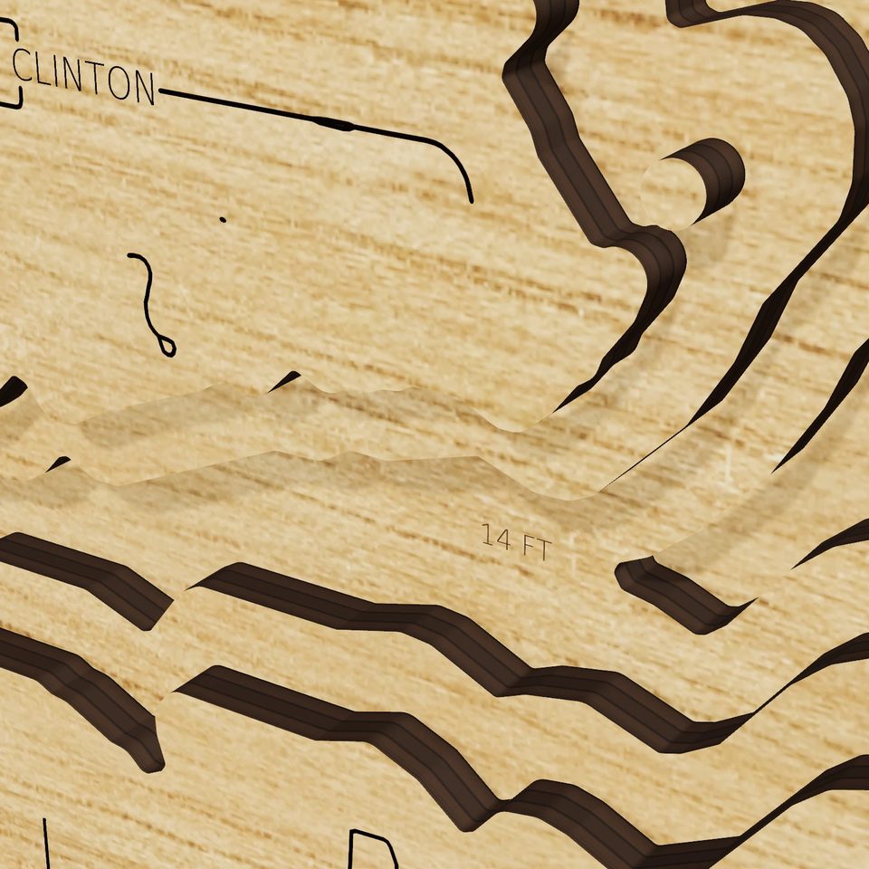 Clinton Lake 3D wood map, detail view