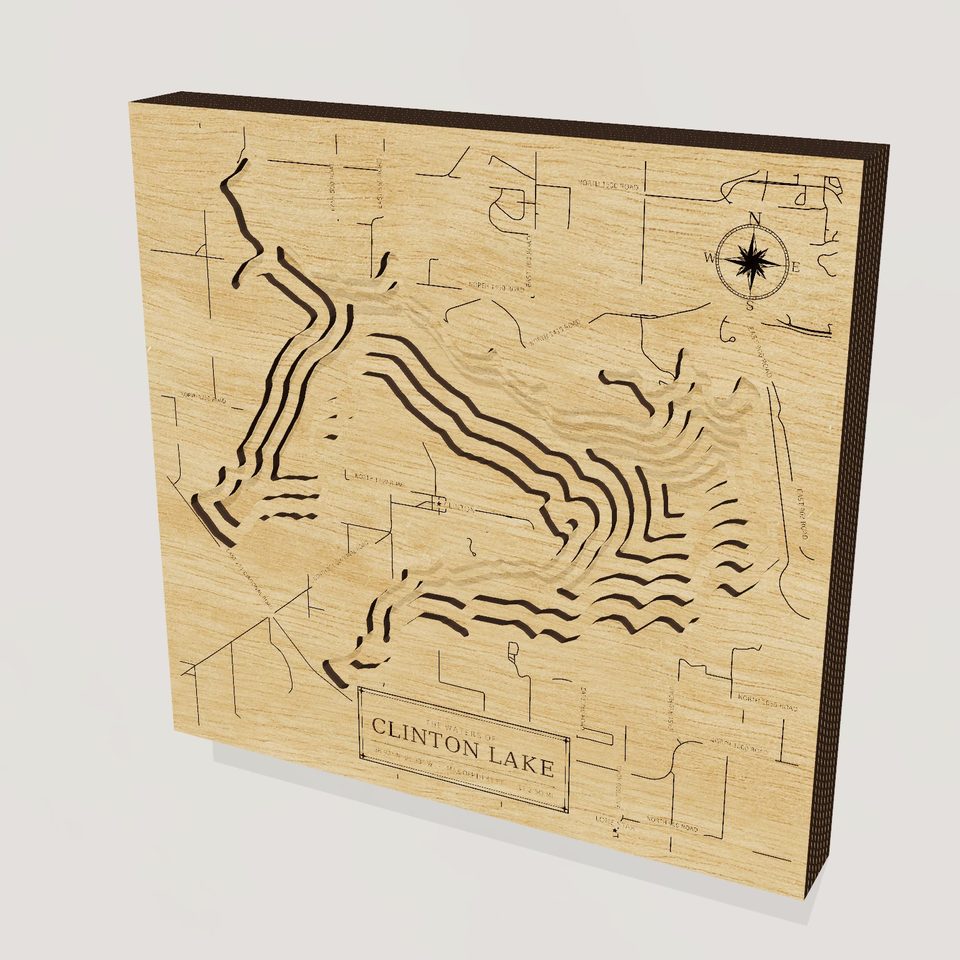 Clinton Lake 3D wood map, hero view