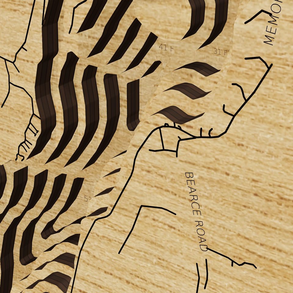 Cobbosseecontee Lake 3D wood map, detail view
