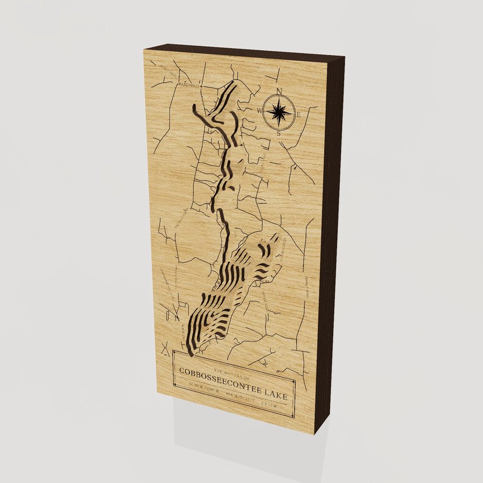 Cobbosseecontee Lake 3D wood map, hero view
