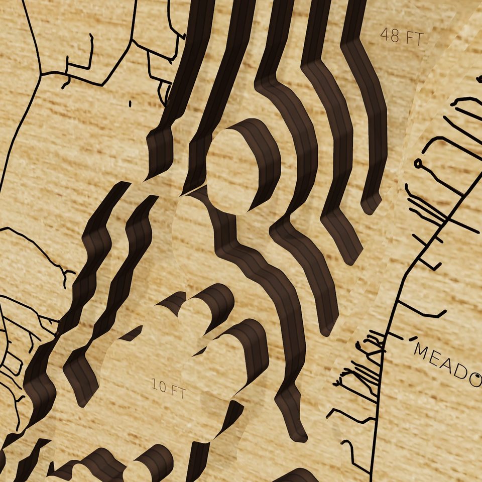 Cobbosseecontee Lake 3D wood map, detail view