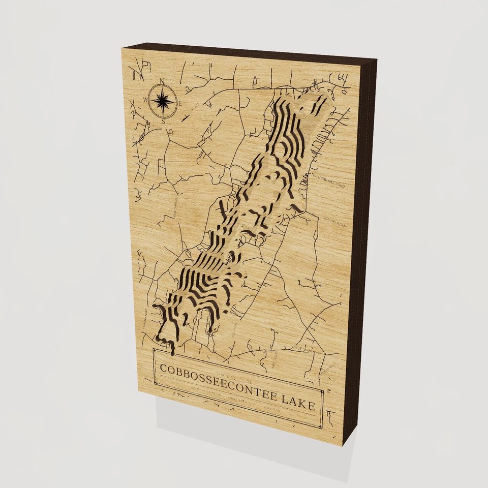 Cobbosseecontee Lake 3D wood map, hero view
