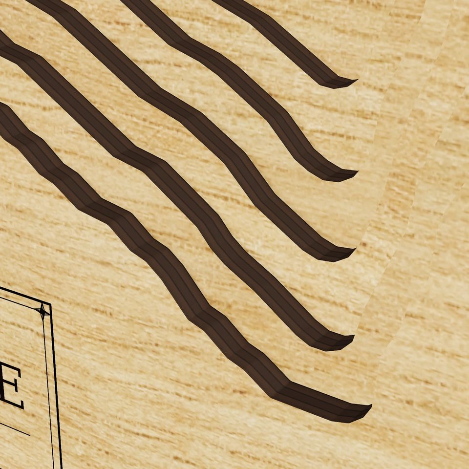 Cockleburr Lake 3D wood map, detail view