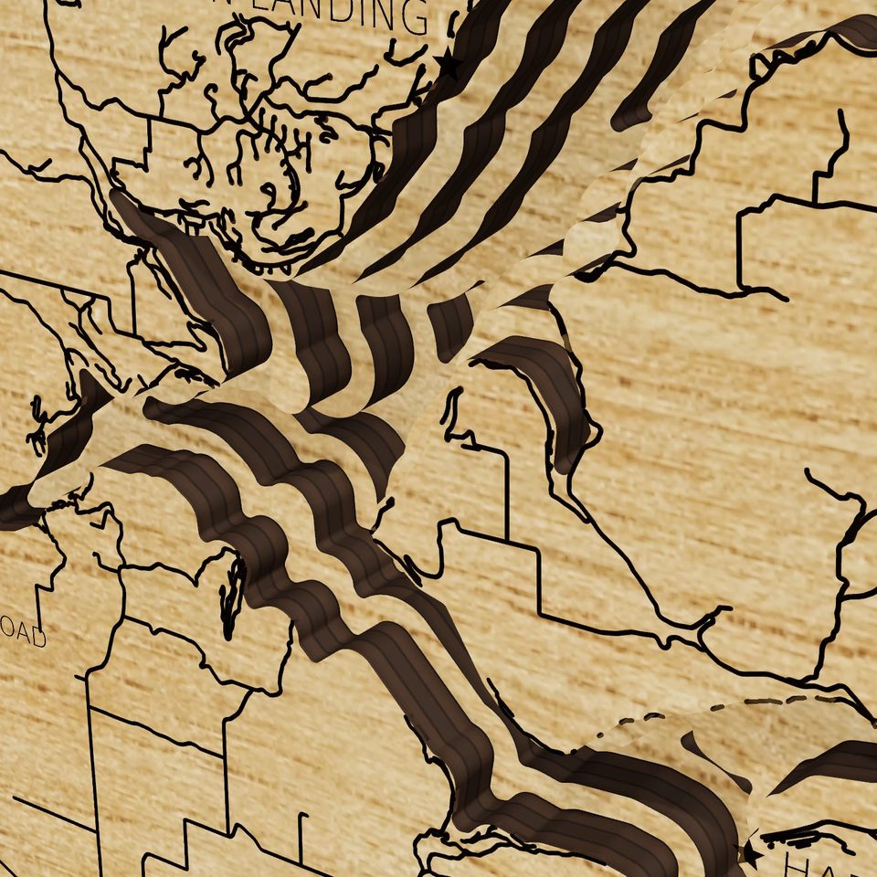 Coeur d'Alene Lake 3D wood map, detail view