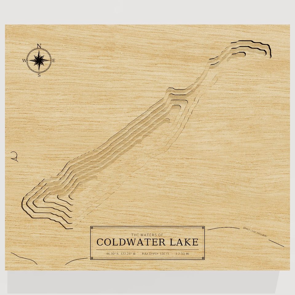 Coldwater Lake 3D wood map, front view