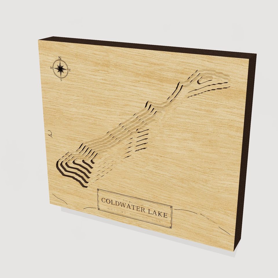 Coldwater Lake 3D wood map, hero view