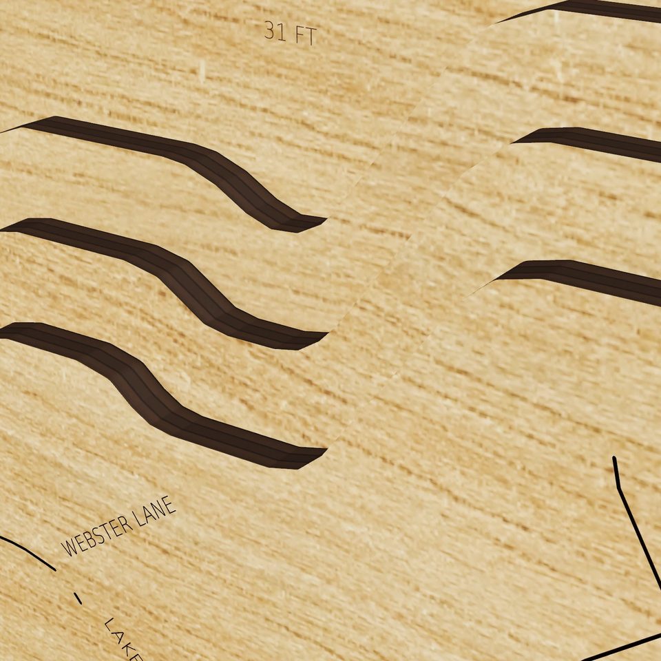 Columbia Lake 3D wood map, detail view