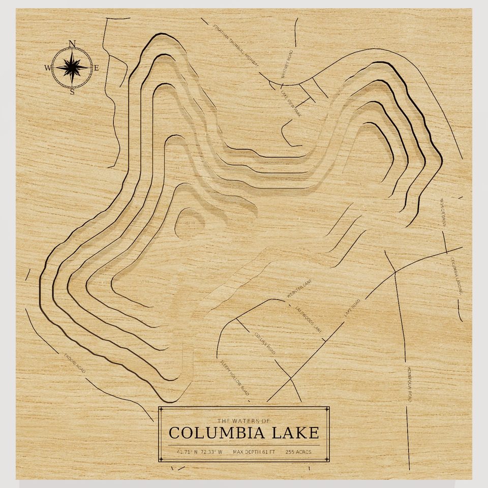 Columbia Lake 3D wood map, front view