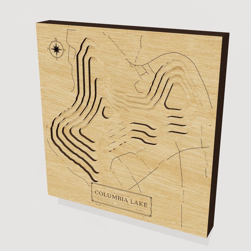 Columbia Lake 3D wood map, hero view