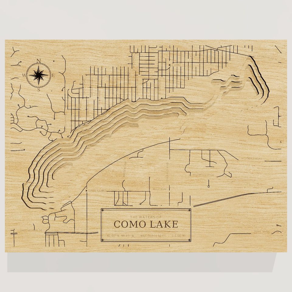 Como Lake 3D wood map, front view